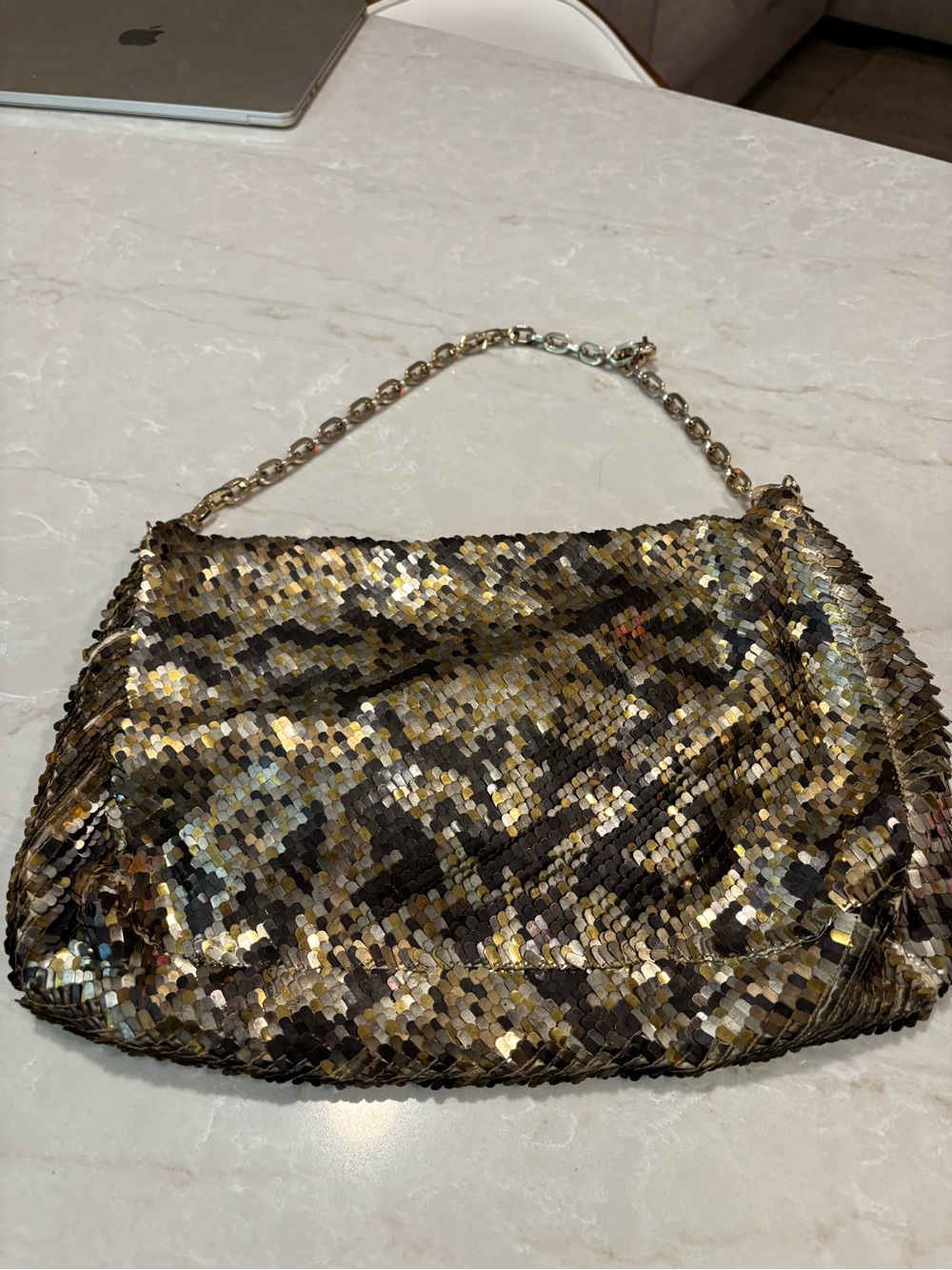 Jimmy Choo Handmade Gold and Black Sequin Chain-Handle Shoulder Bag